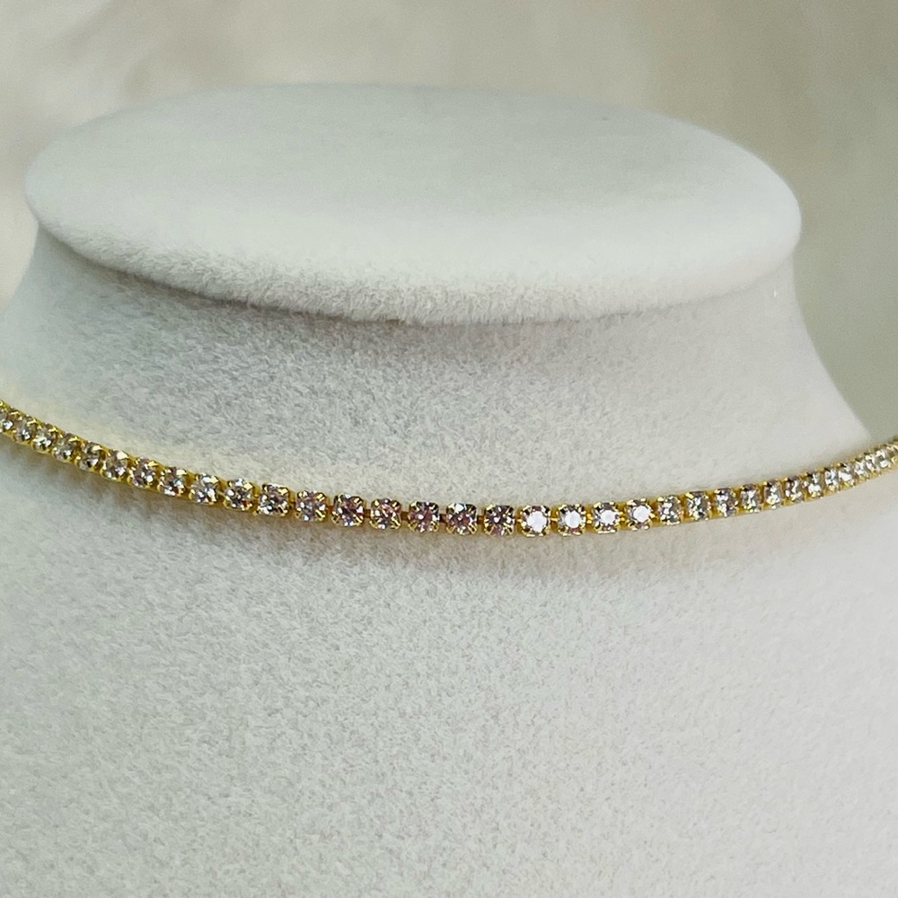 18k Yellow Gold Plated Cubic Zircon Choker Necklace Chain: 46cm (Adjustable)